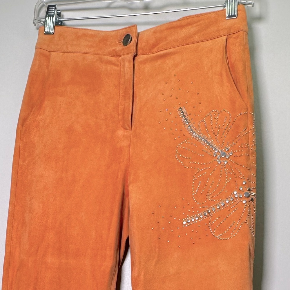 NOUR HAMMOUR Coral Lambskin Suede Tropical Studded Capri Pants Sz 28